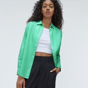 Everlane Bright Jade  and White Pinstripe Silky Cotton Relaxed Shirt Sz 6